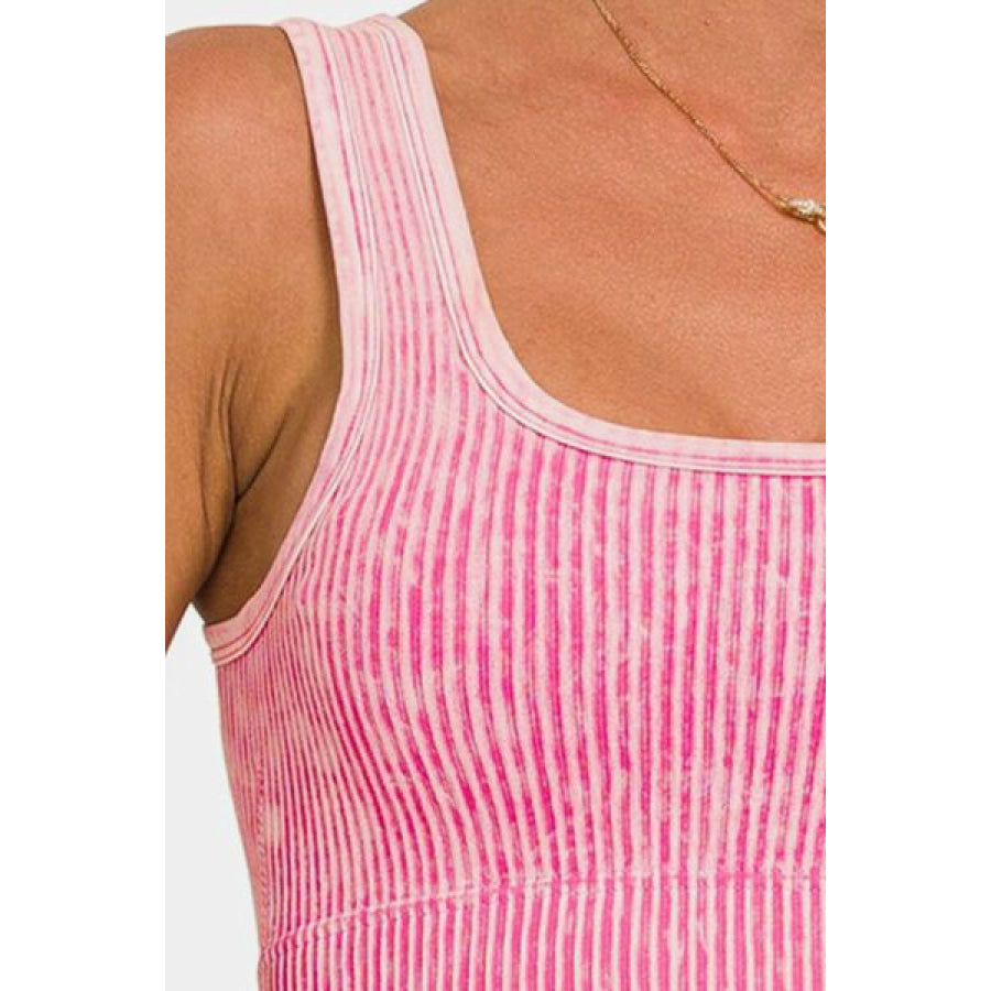 Zenana Ribbed Square Neck Wide Strap Tank Apparel and Accessories
