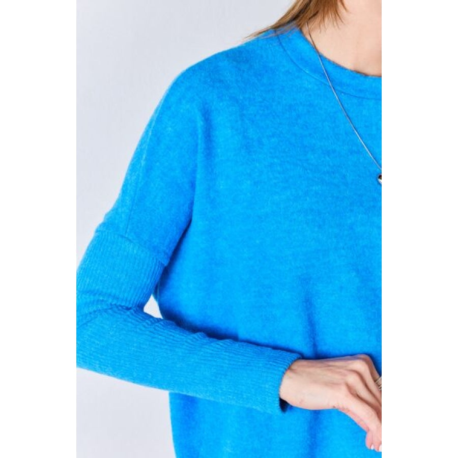 Zenana Ribbed Trim Round Neck Long Sleeve Top Apparel and Accessories