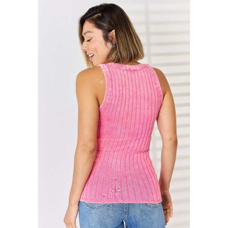 Zenana Ribbed Washed Round Neck Tank Apparel and Accessories
