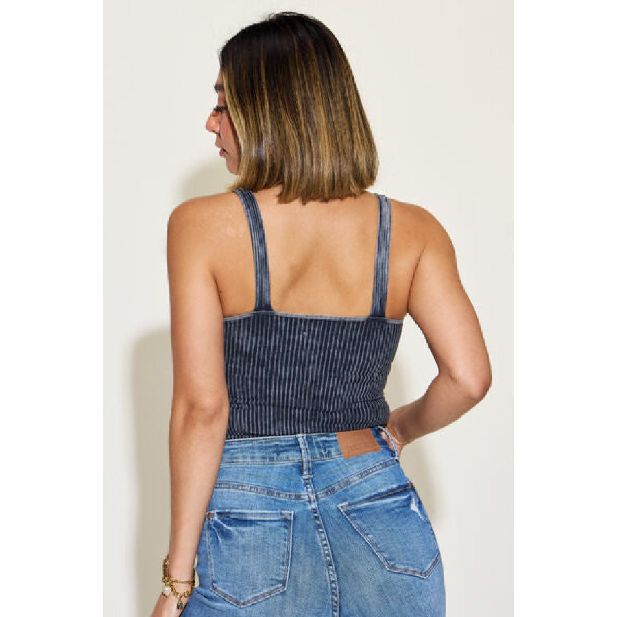 Zenana Ribbed Washed Square Neck Tank Apparel and Accessories