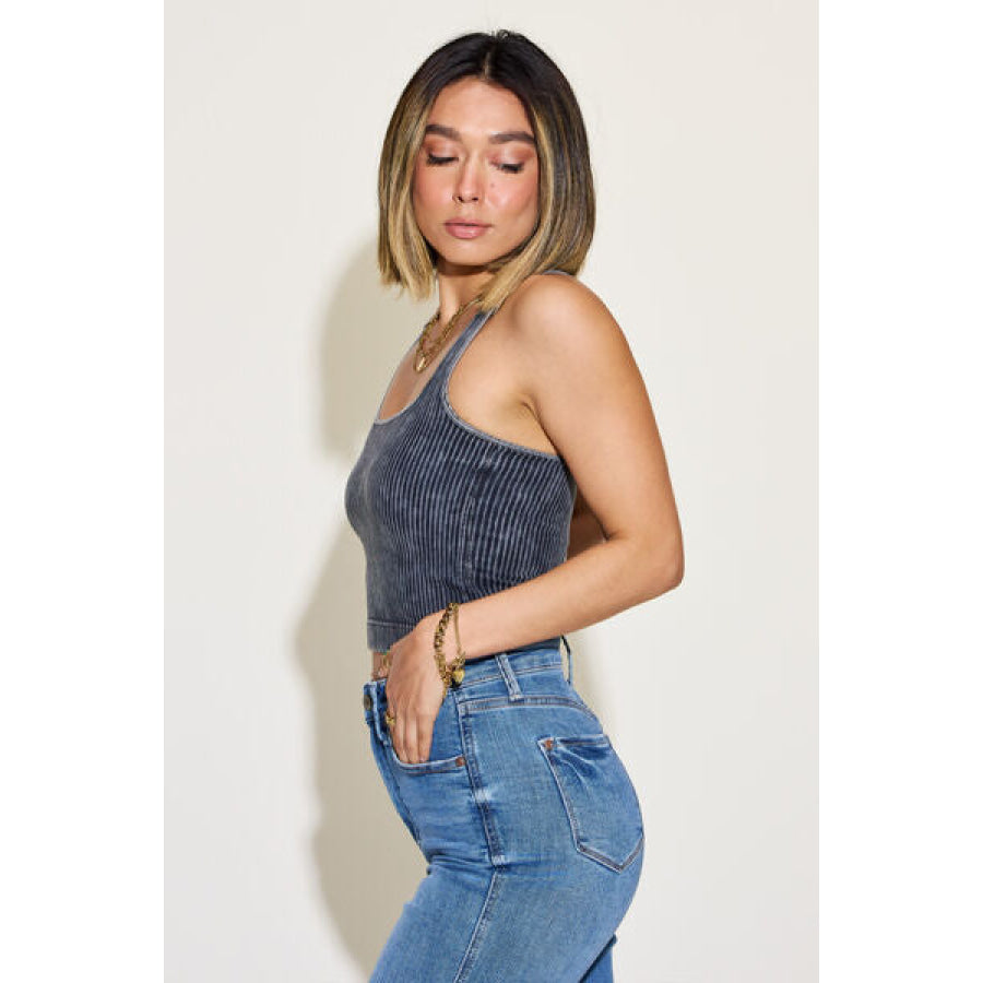 Zenana Ribbed Washed Square Neck Tank Apparel and Accessories