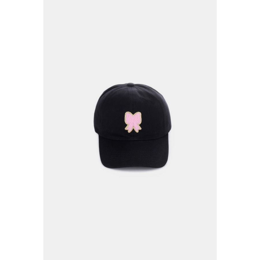 Zenana Ribbon Bow Chenille Patch Baseball Cap Black / One Size Apparel and Accessories