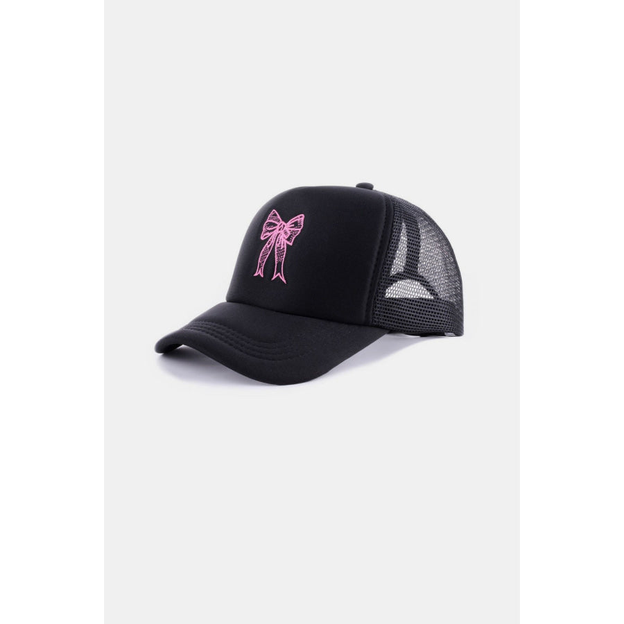 Zenana Ribbon Bow Embroidery Trucker Hat Apparel and Accessories