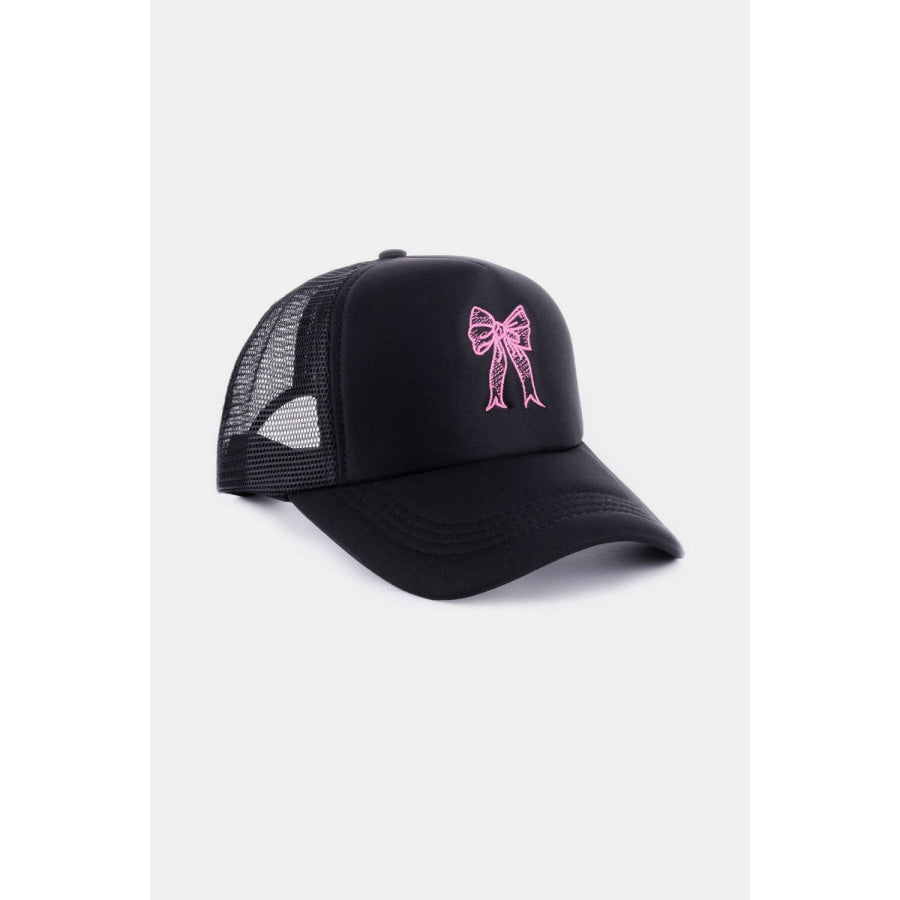 Zenana Ribbon Bow Embroidery Trucker Hat Apparel and Accessories