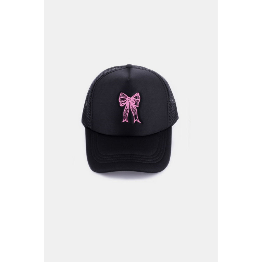 Zenana Ribbon Bow Embroidery Trucker Hat Black / One Size Apparel and Accessories