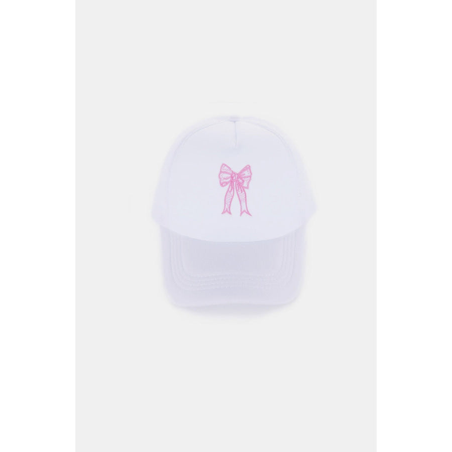 Zenana Ribbon Bow Embroidery Trucker Hat White / One Size Apparel and Accessories