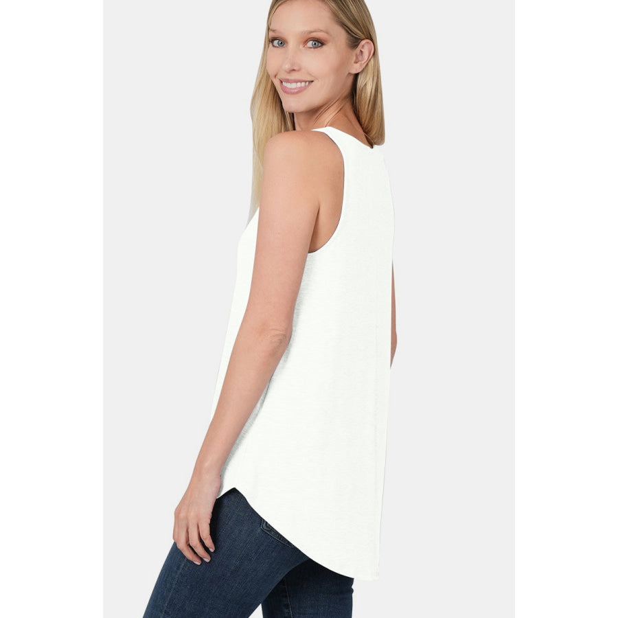 Zenana Round Neck Curved Hem Tank Ivory / S Apparel and Accessories