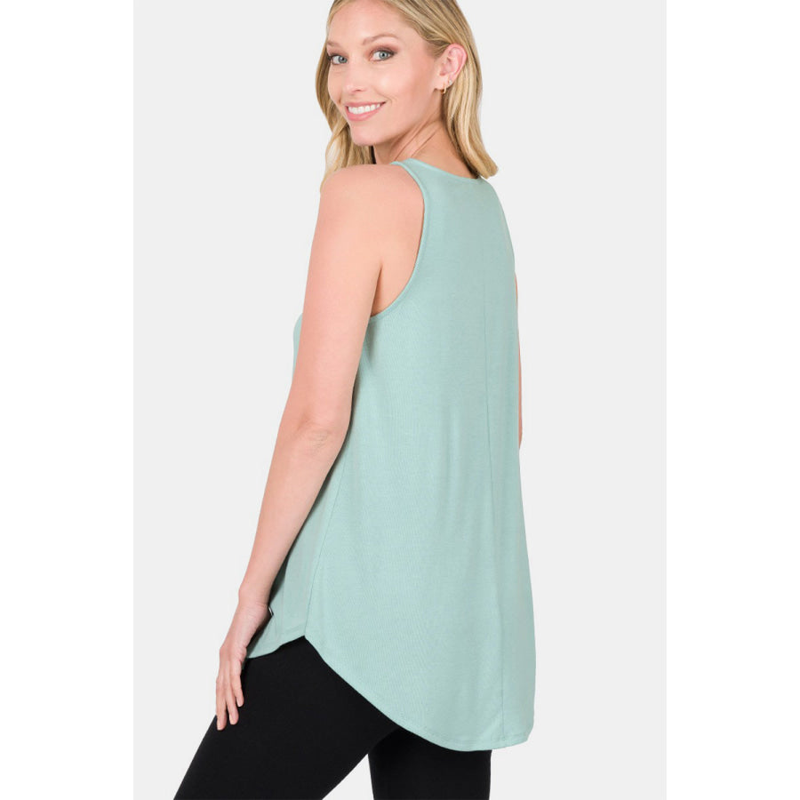 Zenana Round Neck Curved Hem Tank DUSTY GREEN / S Apparel and Accessories