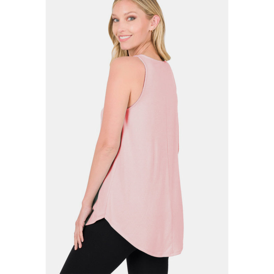 Zenana Round Neck Curved Hem Tank Apparel and Accessories