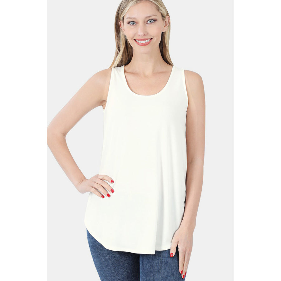 Zenana Round Neck Curved Hem Tank Ivory / S Apparel and Accessories