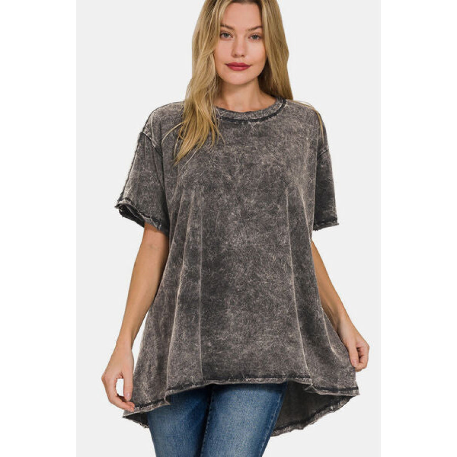 Zenana Round Neck Dropped Shoulder Blouse Apparel and Accessories