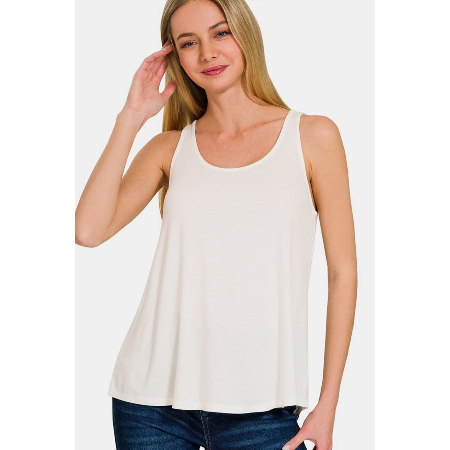 Zenana Round Neck Flowy Hem Tank Ivory / S Apparel and Accessories