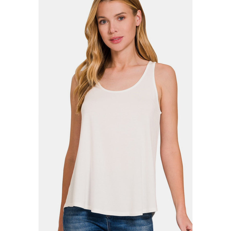 Zenana Round Neck Flowy Hem Tank Ivory / S Apparel and Accessories