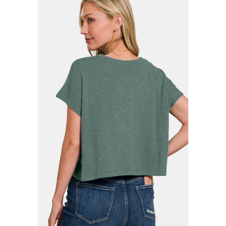 Zenana Round Neck Short Sleeve Crop T-Shirt Ash Jade / S Apparel and Accessories