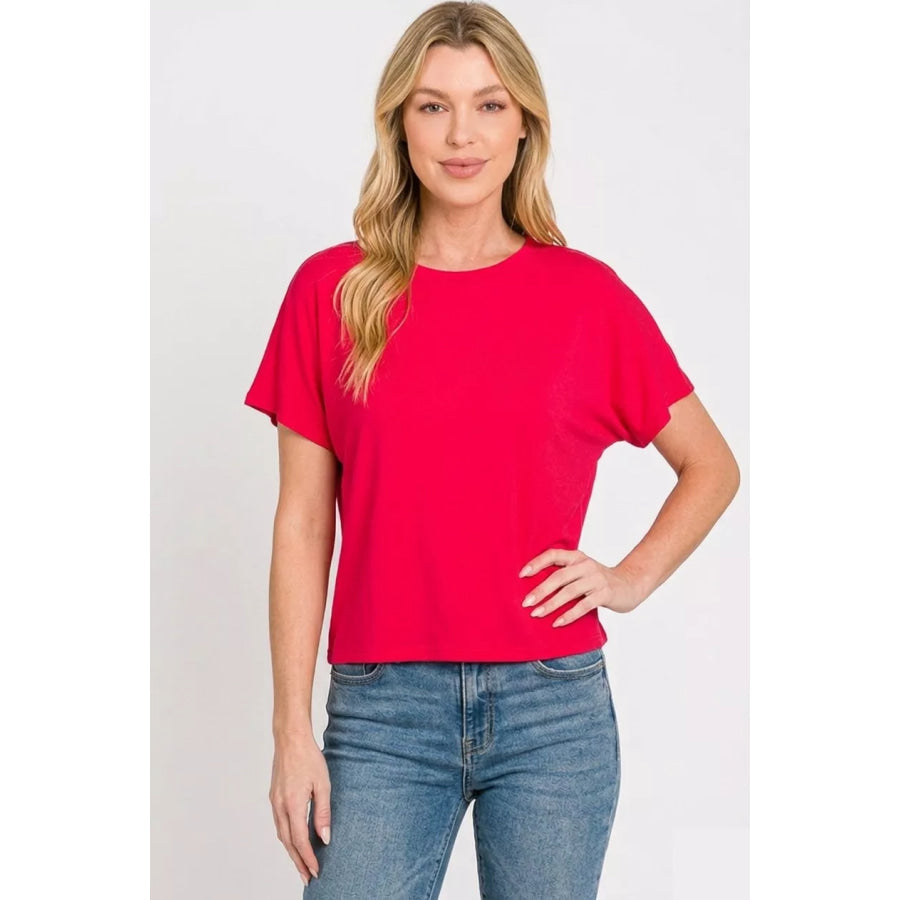 Zenana Round Neck Short Sleeve Cropped T-Shirt Apparel and Accessories