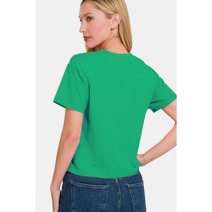 Zenana Round Neck Short Sleeve Cropped T - Shirt Green / S Apparel and Accessories