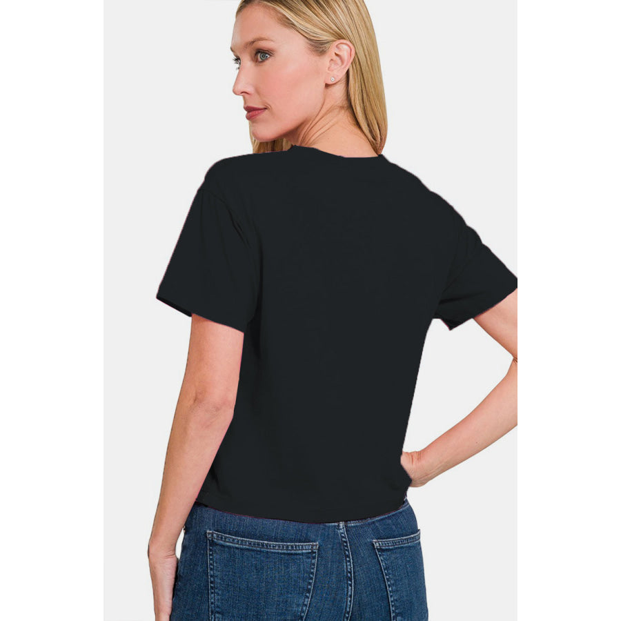 Zenana Round Neck Short Sleeve Cropped T - Shirt Apparel and Accessories