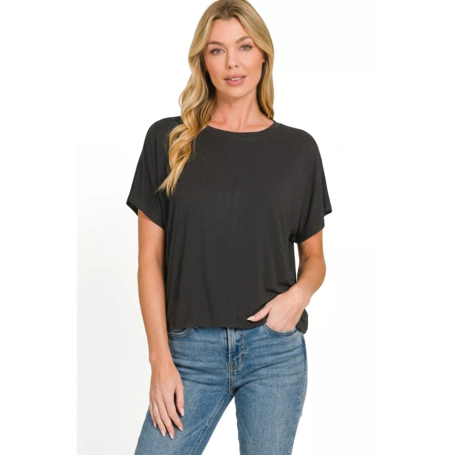 Zenana Round Neck Short Sleeve Cropped T-Shirt Apparel and Accessories