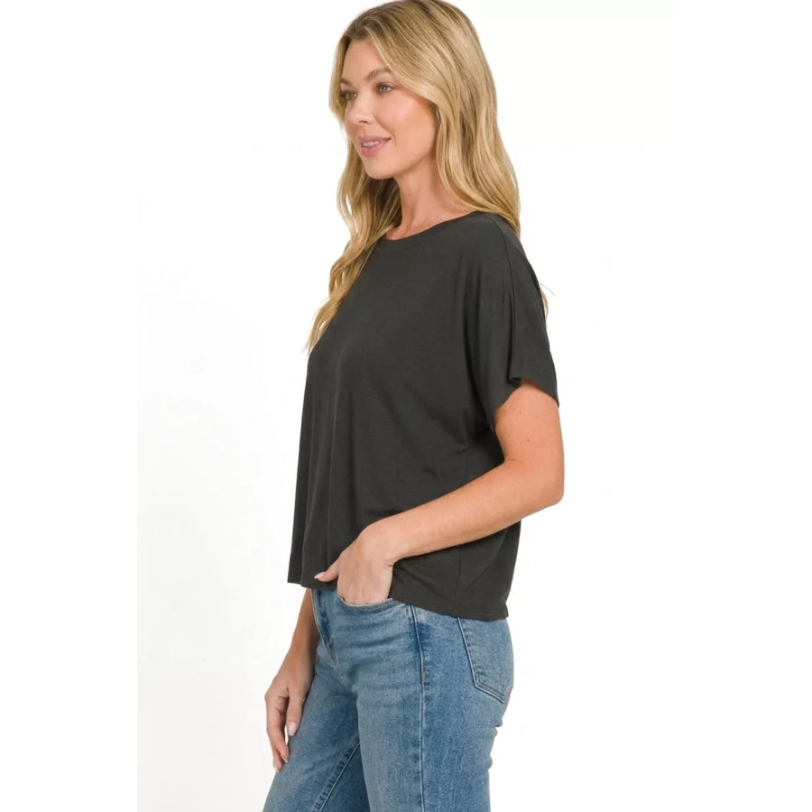 Zenana Round Neck Short Sleeve Cropped T-Shirt Apparel and Accessories