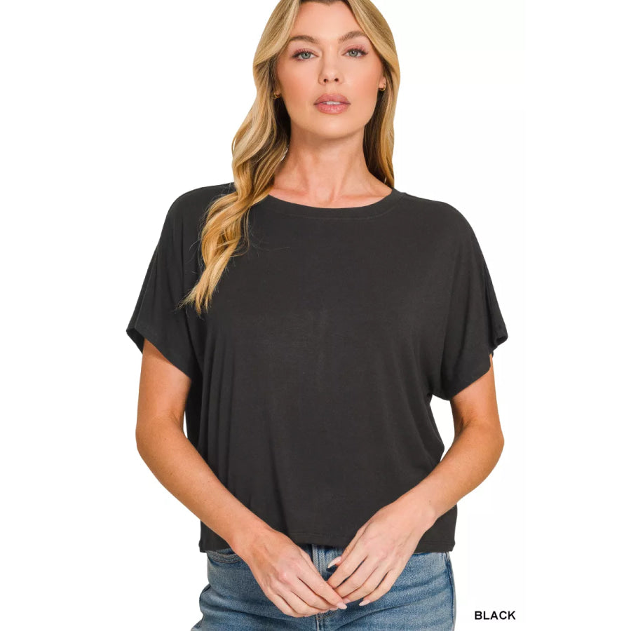 Zenana Round Neck Short Sleeve Cropped T-Shirt Apparel and Accessories
