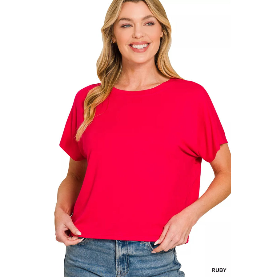 Zenana Round Neck Short Sleeve Cropped T-Shirt RUBY / S Apparel and Accessories