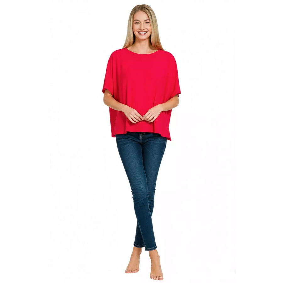 Zenana Round Neck Short Sleeve T-Shirt RUBY / S Apparel and Accessories