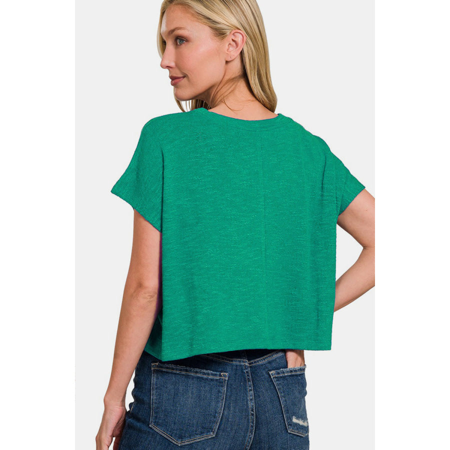 Zenana Round Neck Short Sleeve T-Shirt K Green / S Apparel and Accessories