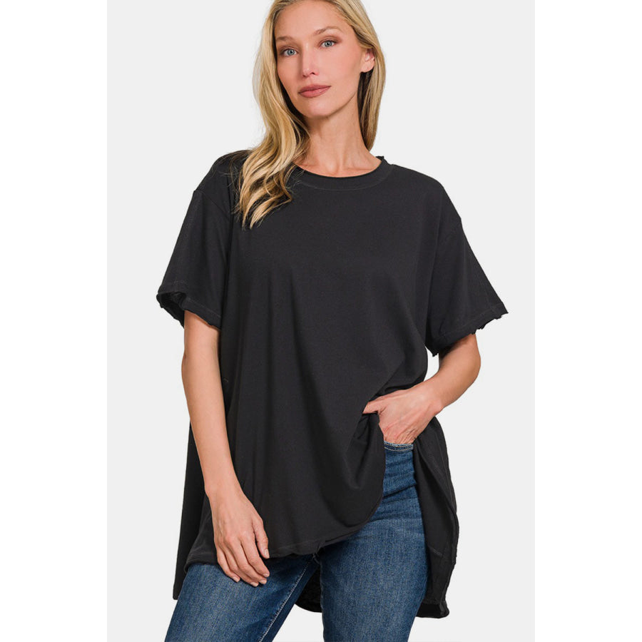 Zenana Round Neck Short Sleeve T - Shirt Black / S/M Apparel and Accessories