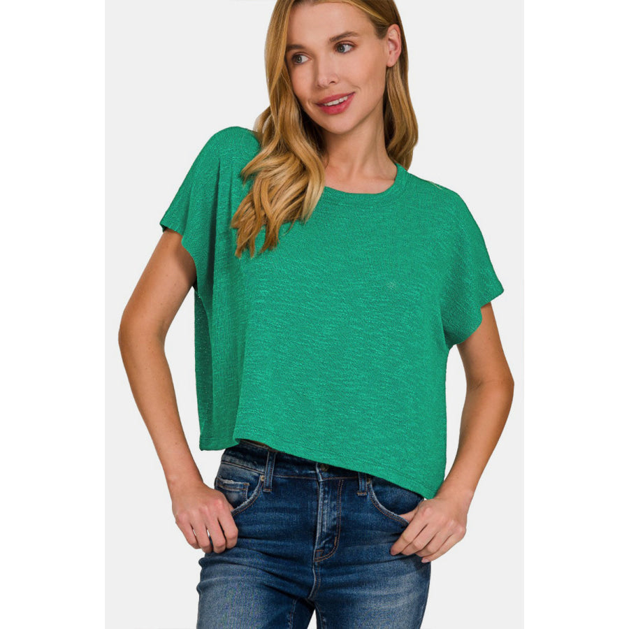 Zenana Round Neck Short Sleeve T-Shirt K Green / S Apparel and Accessories