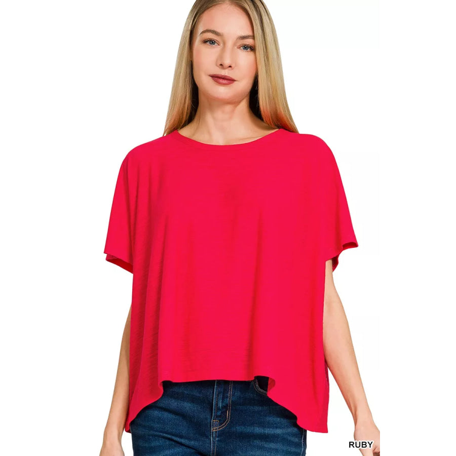 Zenana Round Neck Short Sleeve T-Shirt RUBY / S Apparel and Accessories