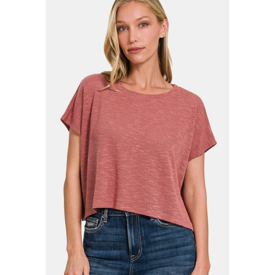 Zenana Round Neck Short Sleeve T-Shirt Winter Rose / S Apparel and Accessories