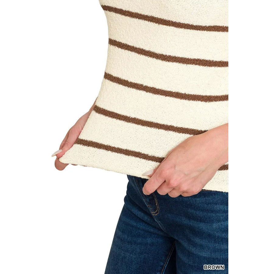 Zenana Round Neck Stripe Knit Tank Top Apparel and Accessories