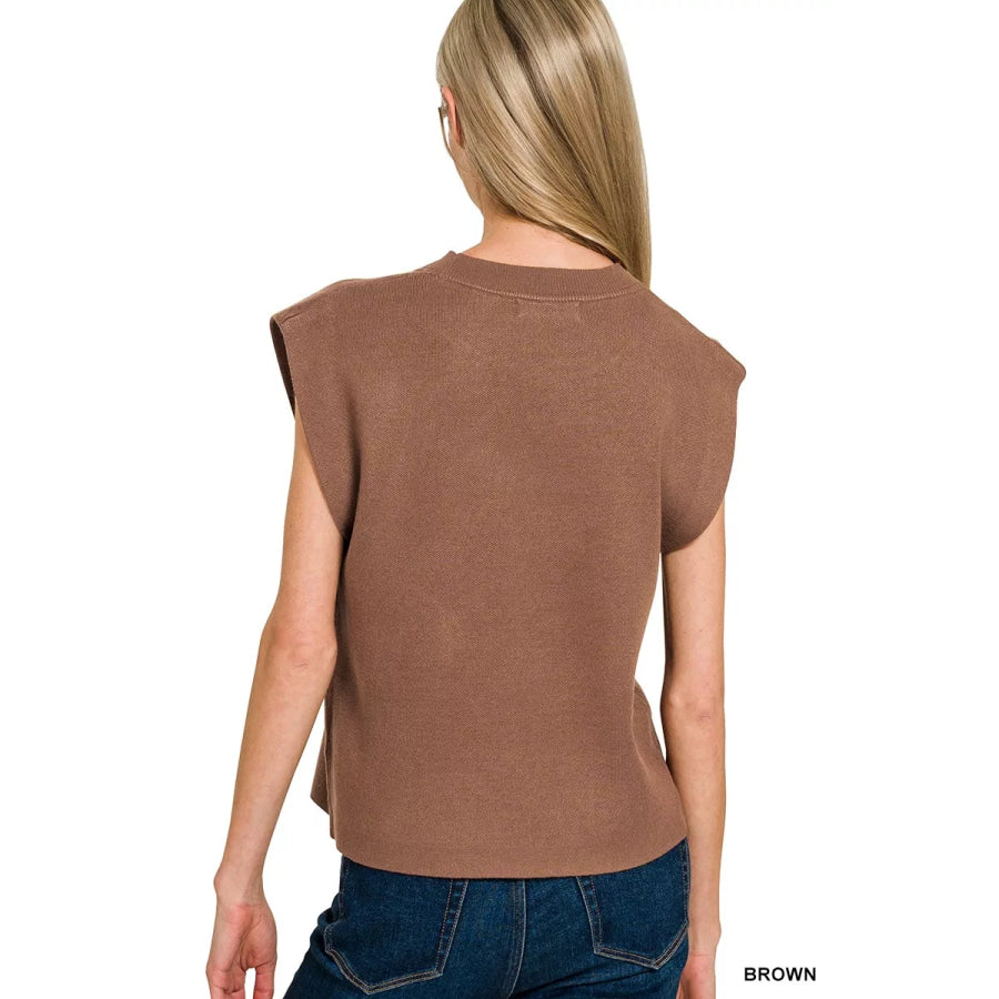 Zenana Round Neck Viscose Sweater Vest Apparel and Accessories