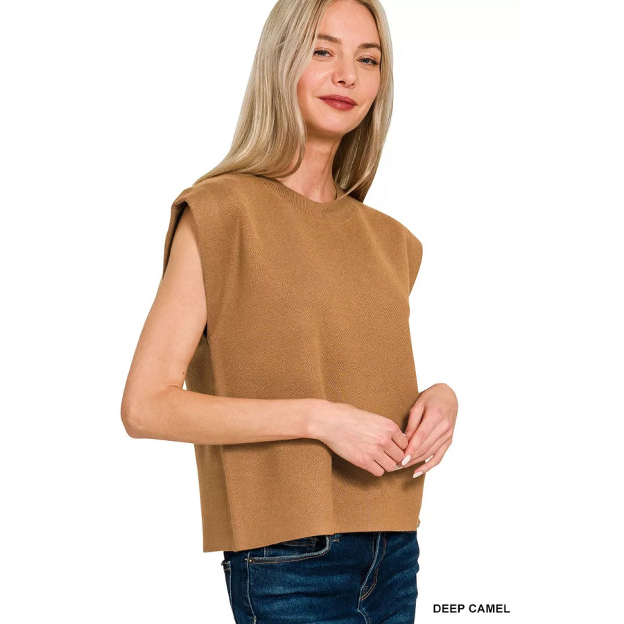 Zenana Round Neck Viscose Sweater Vest DEEP CAMEL / S Apparel and Accessories