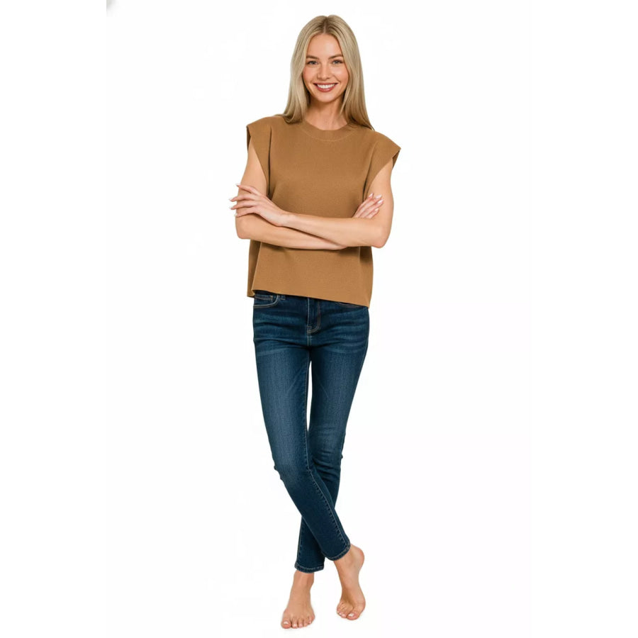 Zenana Round Neck Viscose Sweater Vest Apparel and Accessories