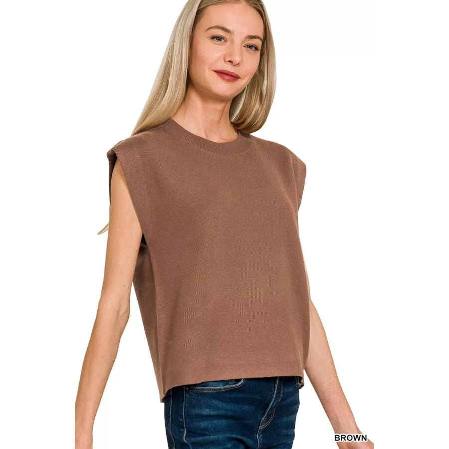 Zenana Round Neck Viscose Sweater Vest Apparel and Accessories