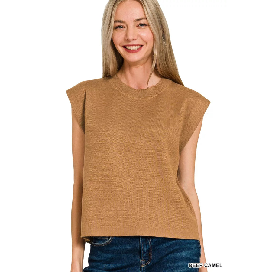 Zenana Round Neck Viscose Sweater Vest DEEP CAMEL / S Apparel and Accessories