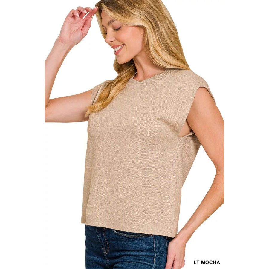 Zenana Round Neck Viscose Sweater Vest LT MOCHA / S Apparel and Accessories