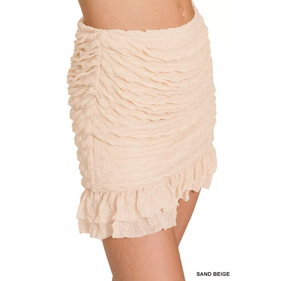 Zenana Ruched Mini Skirt with Built in Shorts Apparel and Accessories