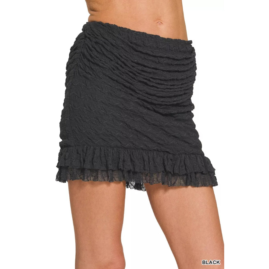 Zenana Ruched Mini Skirt with Built in Shorts BLACK / S Apparel and Accessories