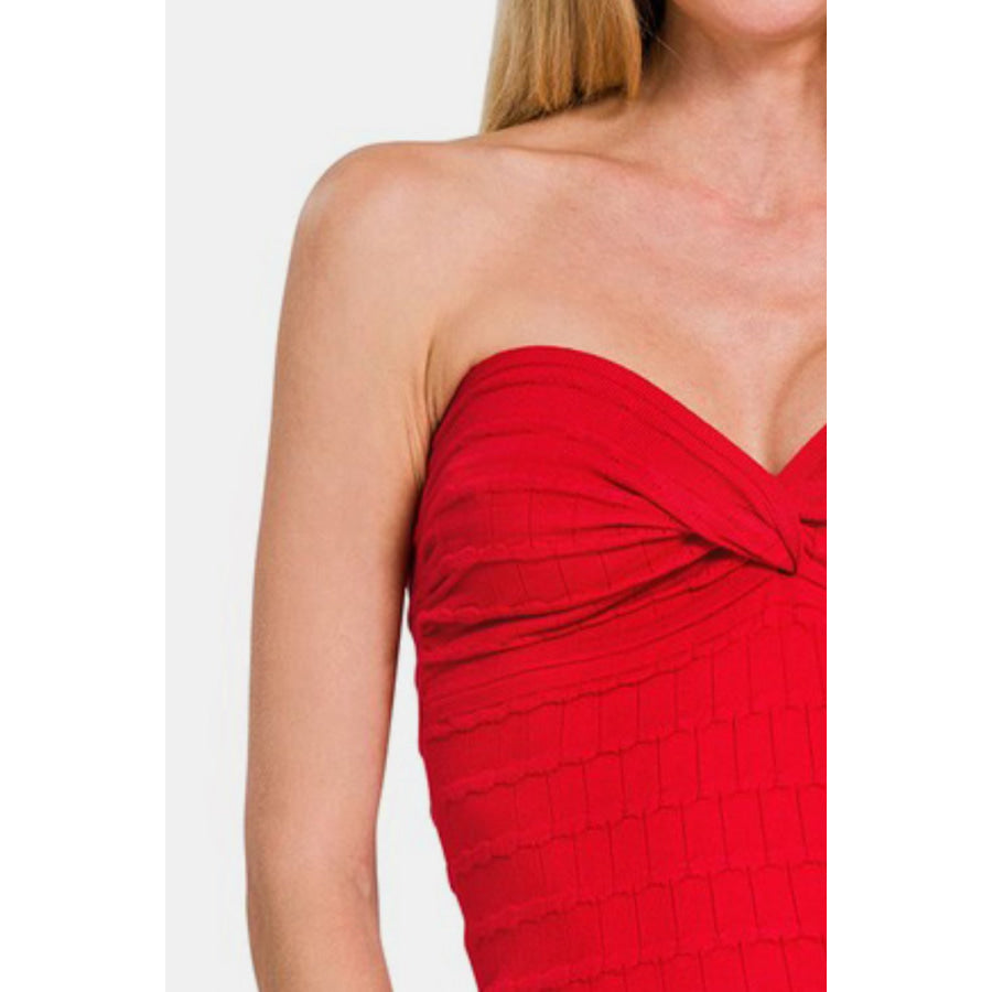 Zenana Ruched Twisted Sweetheart Neck Top Red / S Apparel and Accessories