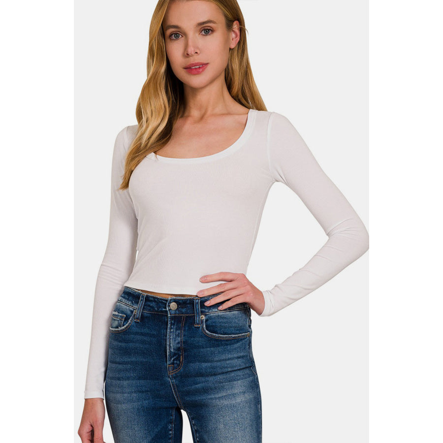 Zenana Scoop Neck Long Sleeve T-Shirt Apparel and Accessories