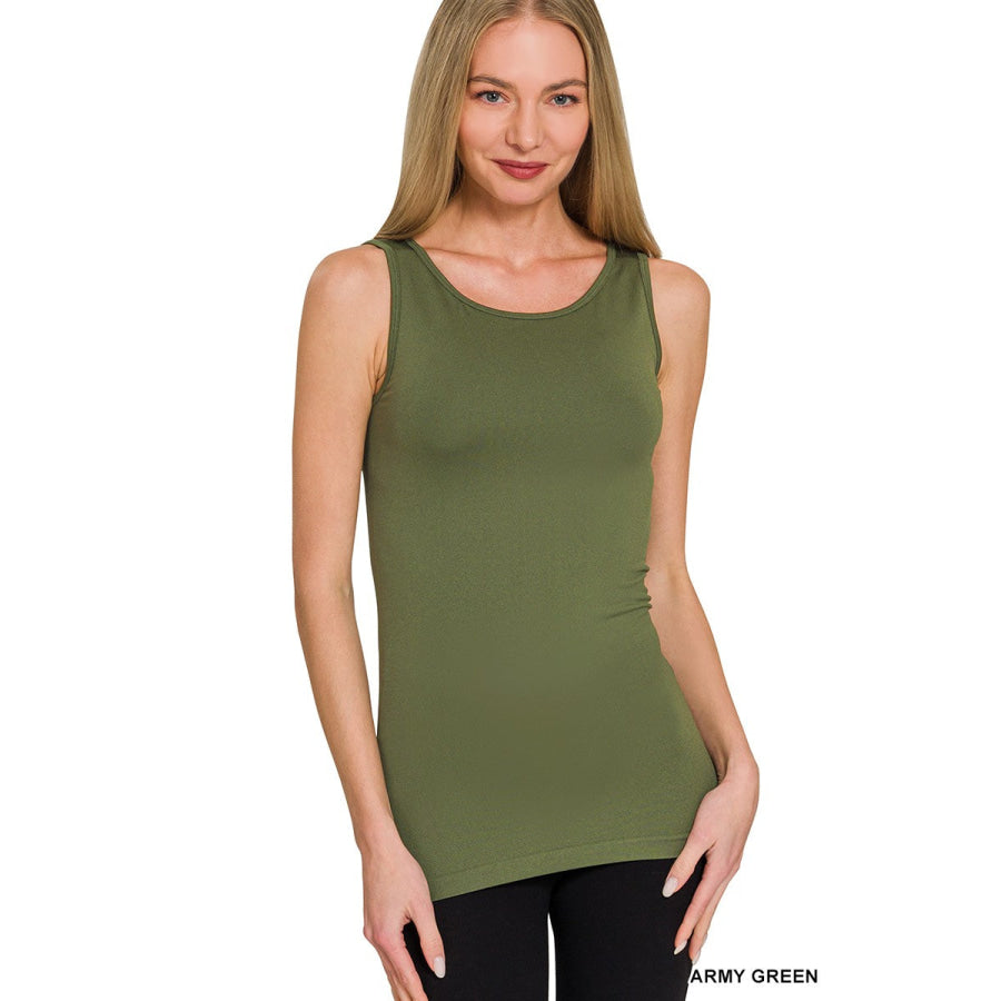 Zenana Scoop Neck Seamless Tank Top ARMY GREEN / S/M Apparel and Accessories
