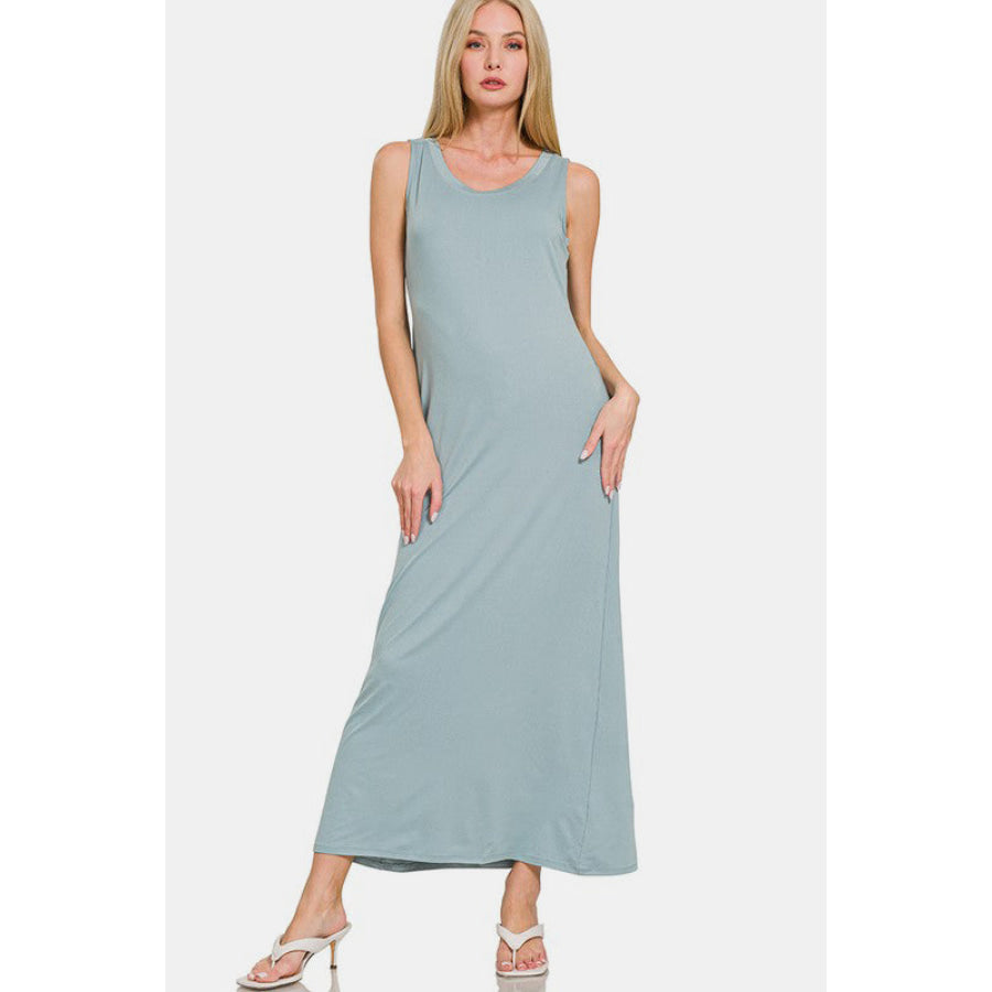 Zenana Scoop Neck Wide Strap Tank Dress Air Force Blue / S Apparel and Accessories