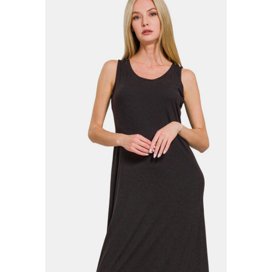 Zenana Scoop Neck Wide Strap Tank Dress Apparel and Accessories