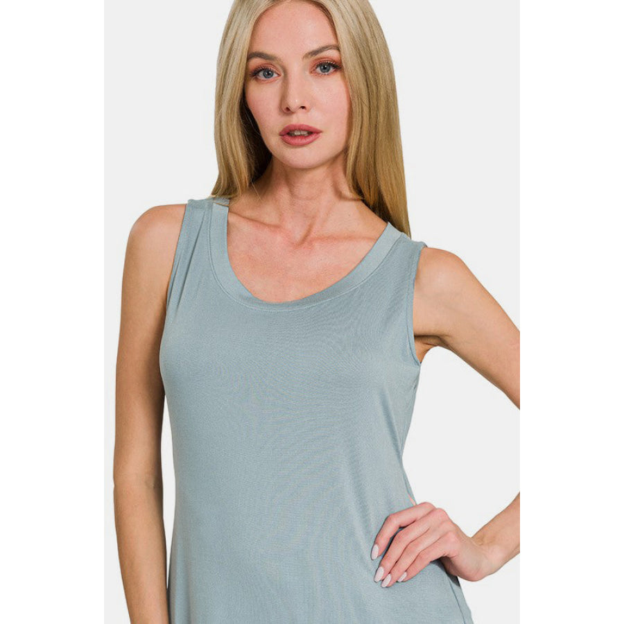 Zenana Scoop Neck Wide Strap Tank Dress Apparel and Accessories