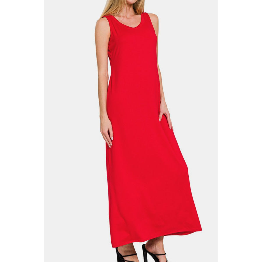 Zenana Scoop Neck Wide Strap Tank Dress Red / S Apparel and Accessories