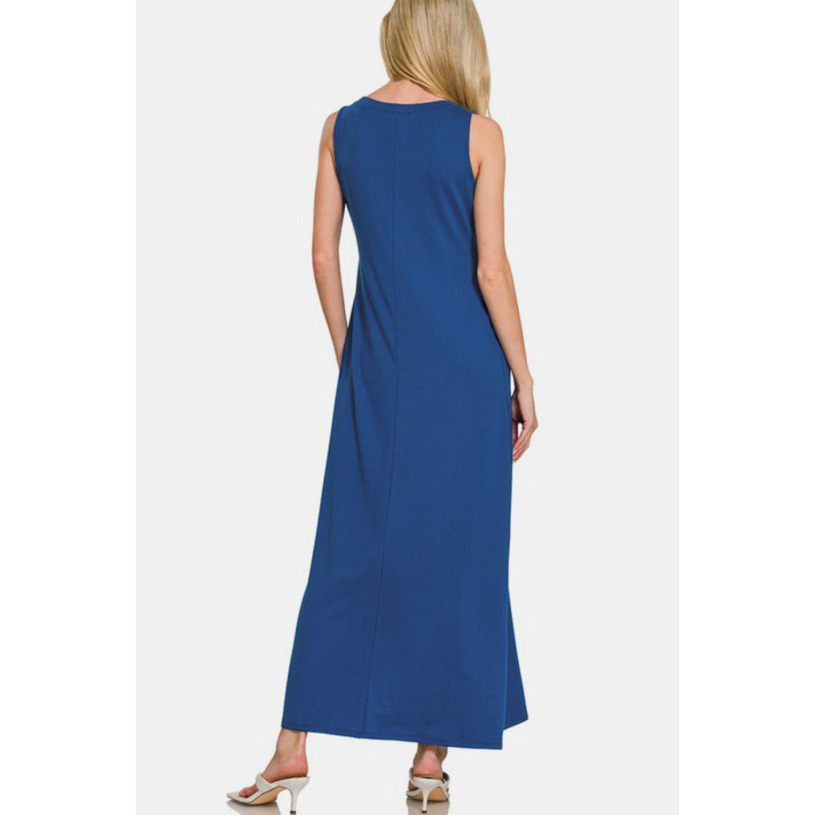 Zenana Scoop Neck Wide Strap Tank Dress Navy / S Apparel and Accessories