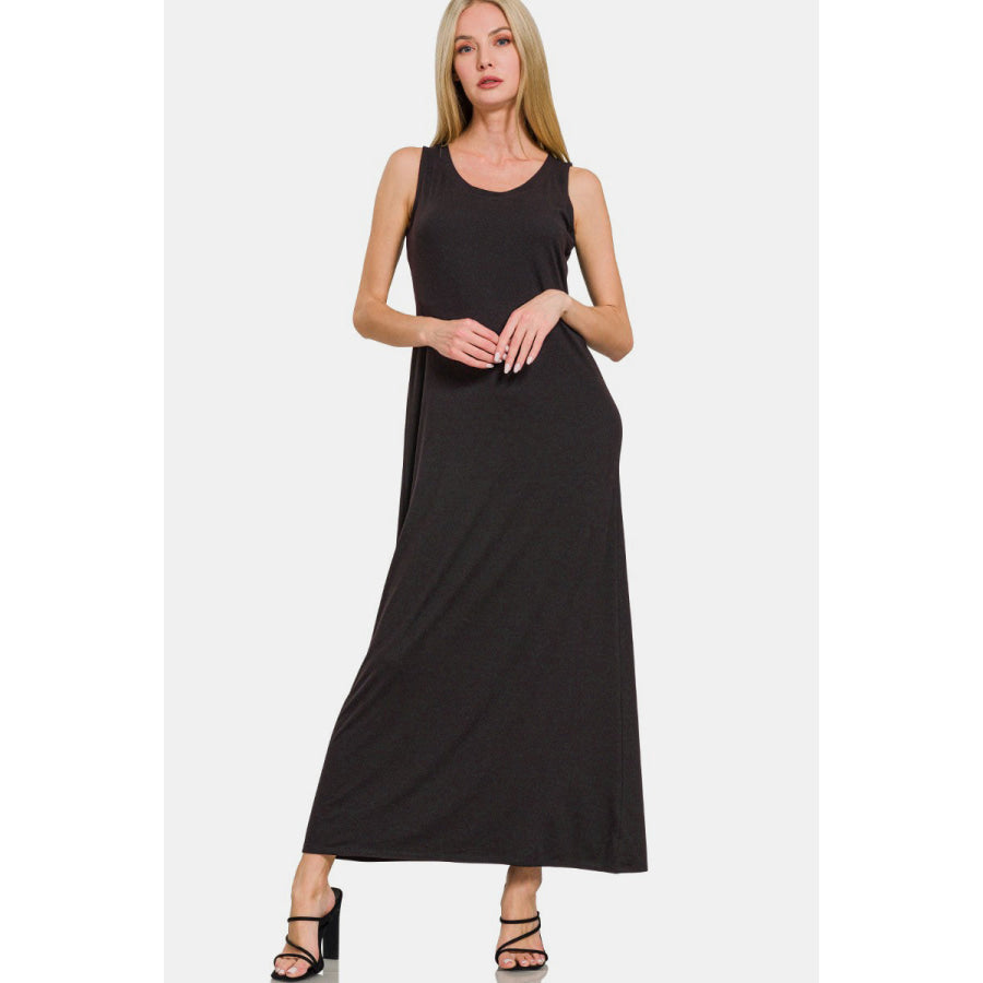 Zenana Scoop Neck Wide Strap Tank Dress Black / S Apparel and Accessories