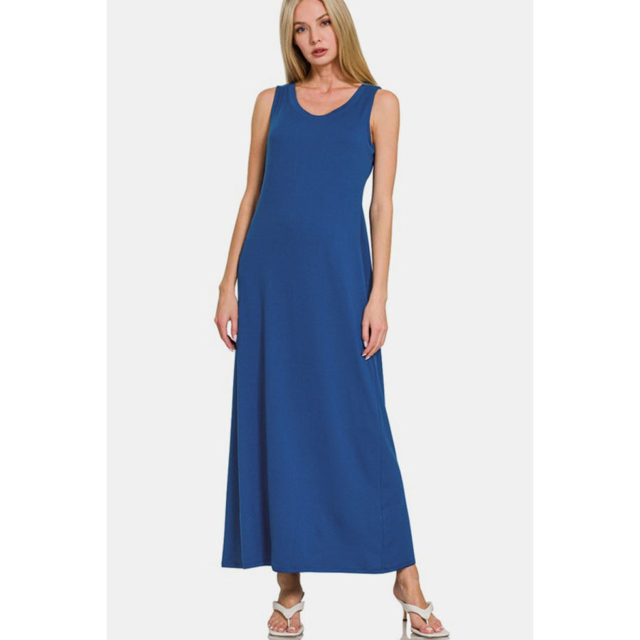 Zenana Scoop Neck Wide Strap Tank Dress Navy / S Apparel and Accessories